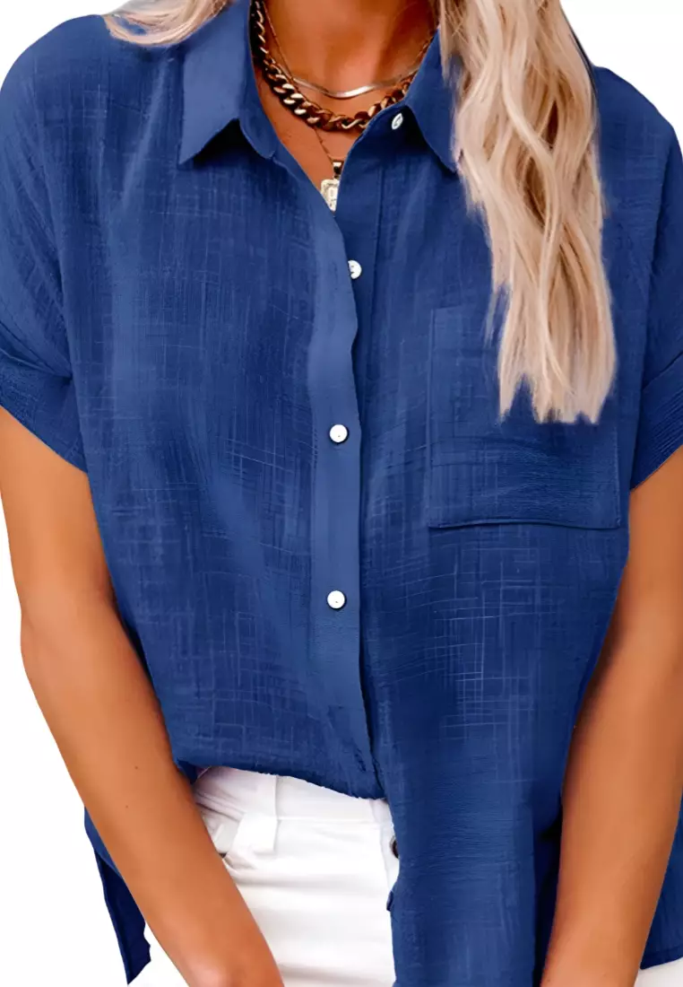 New Top Cotton And Linen Pocket Short-Sleeved Shirt