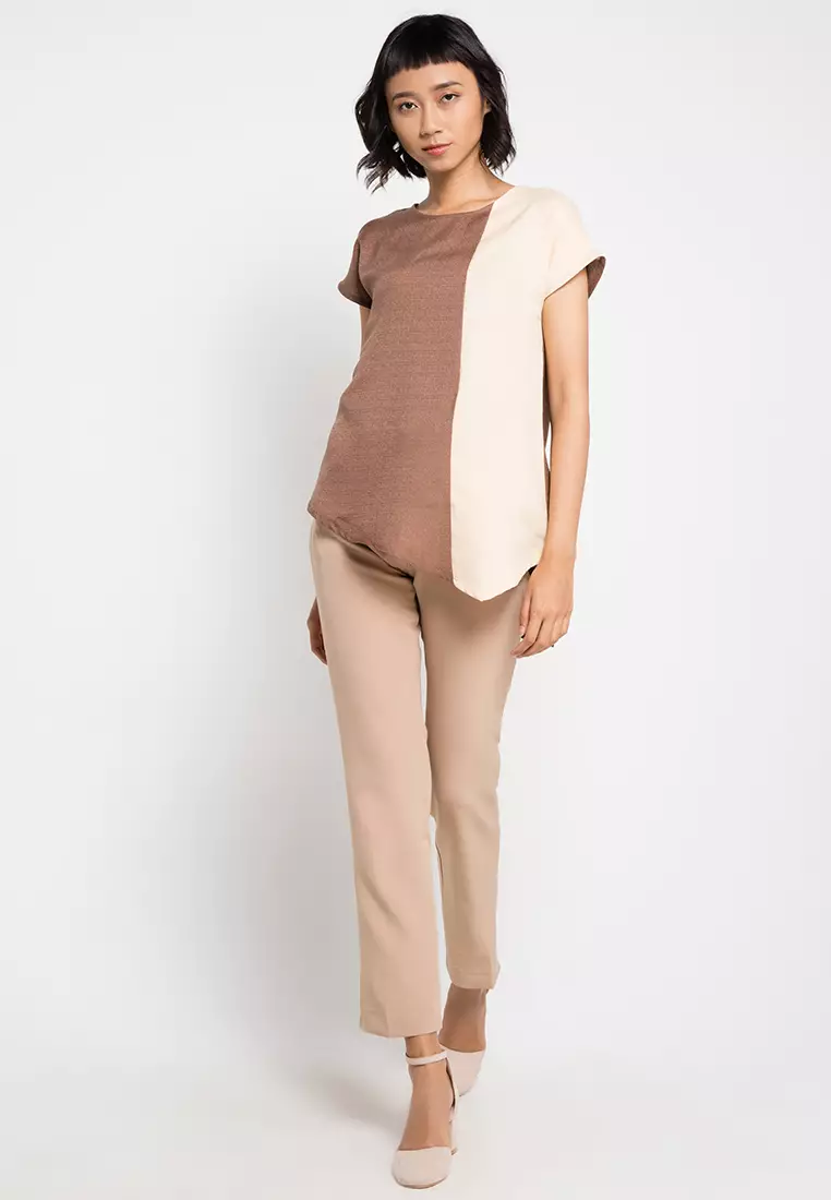 Spohistix Nola Assymetrical Blouse in Beige and Brown