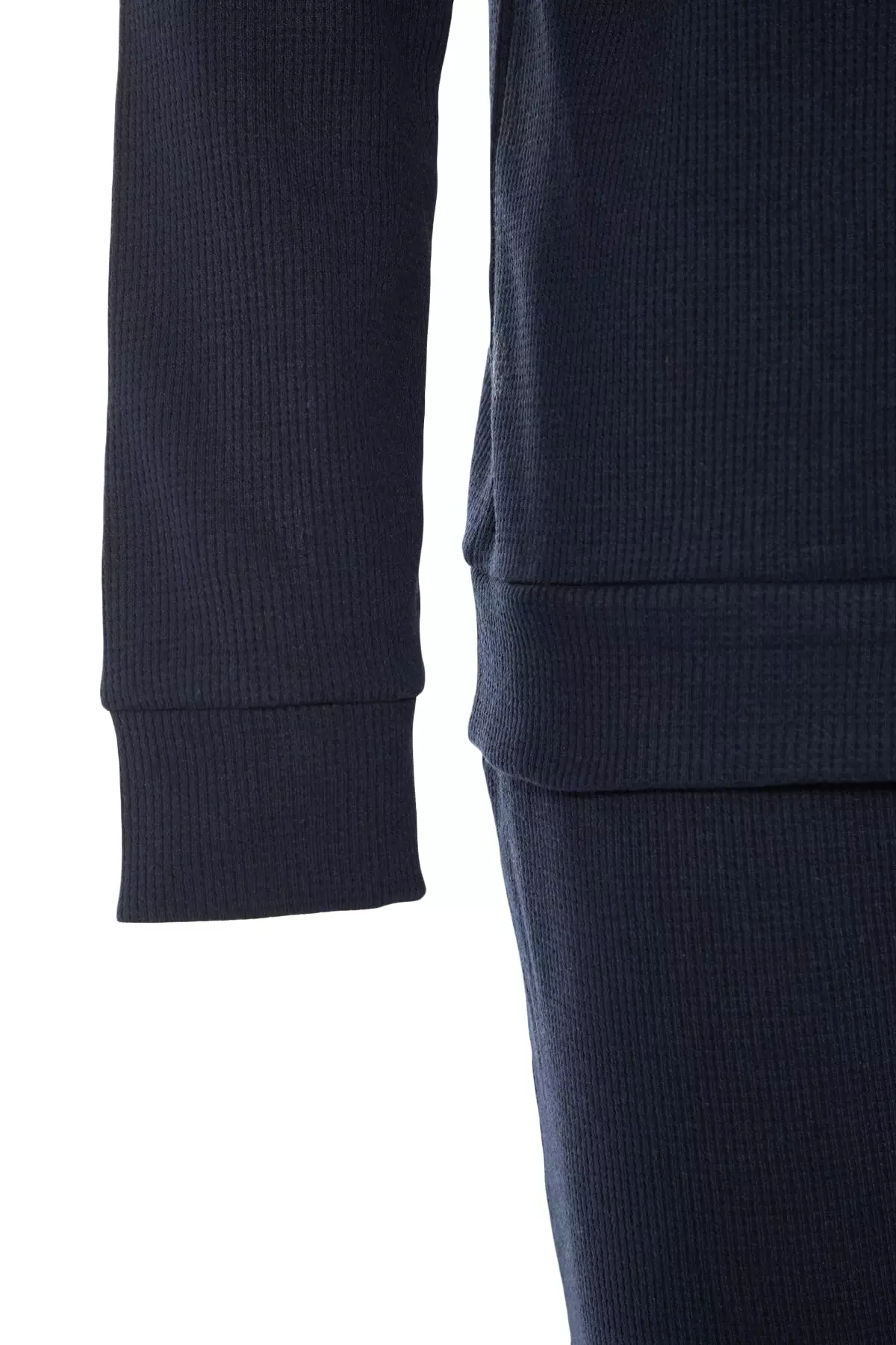 Men's Navy Blue Regular Fit Waffle Knitted Pajamas Set.