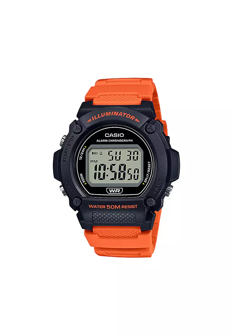 Men's Digital Watch W-219H-4AV Orange Resin Band Watch for Men