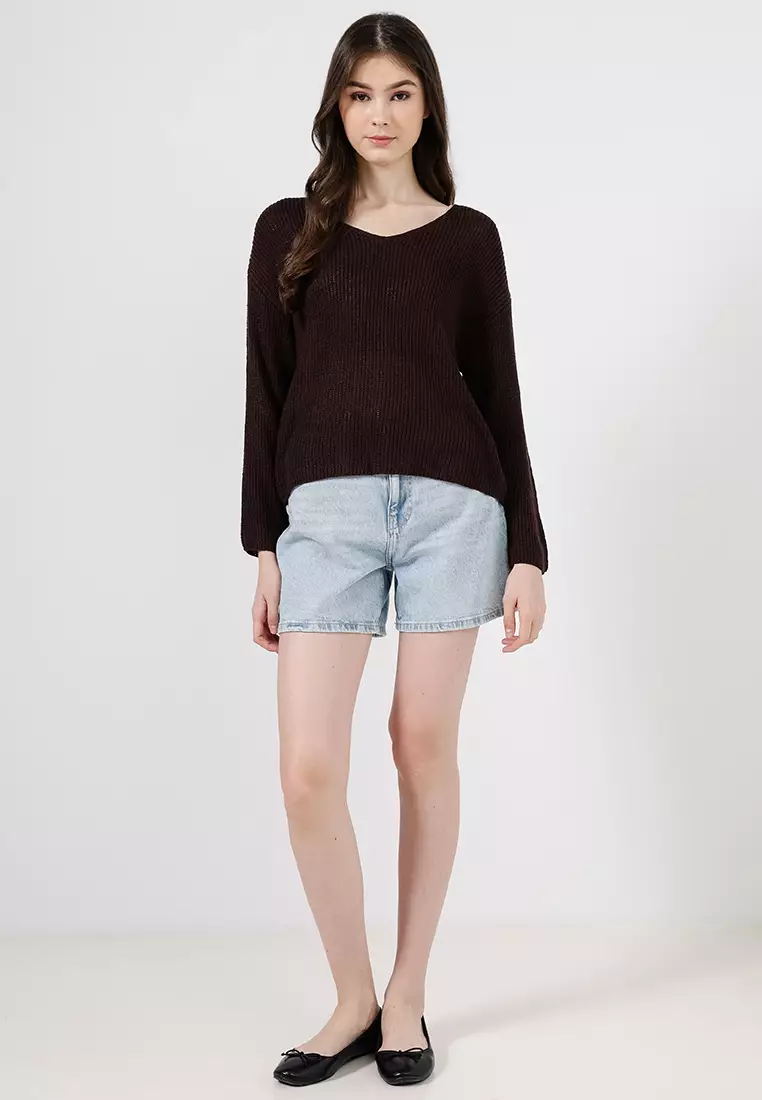 V-Neck Openwork Knitted Sweater