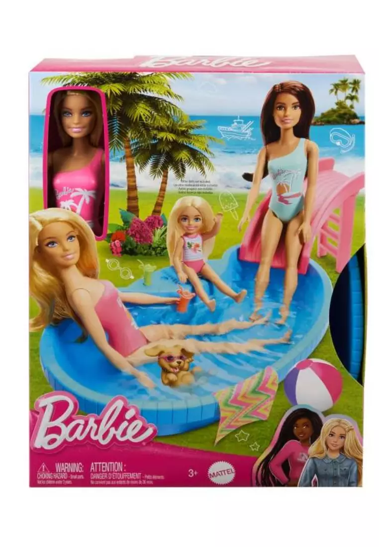 Buy Barbie Barbie Doll and Pool Playset, Blonde in Tropical Pink
