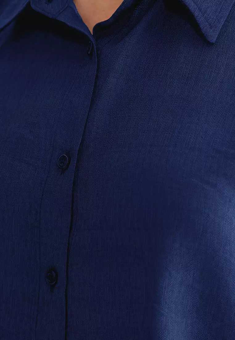 Navy Blue Zero Sleeve Linen Look Regular Regular Fit Woven Shirt Twoss25Go00097