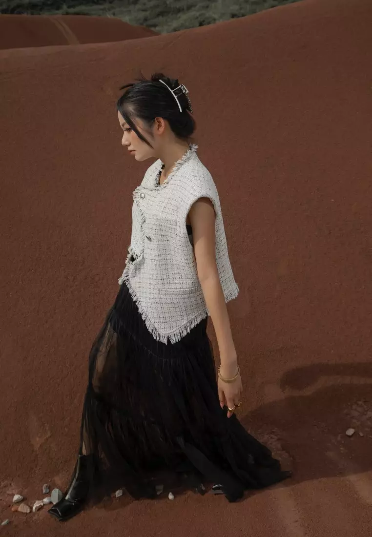 無袖粗花呢襯衫