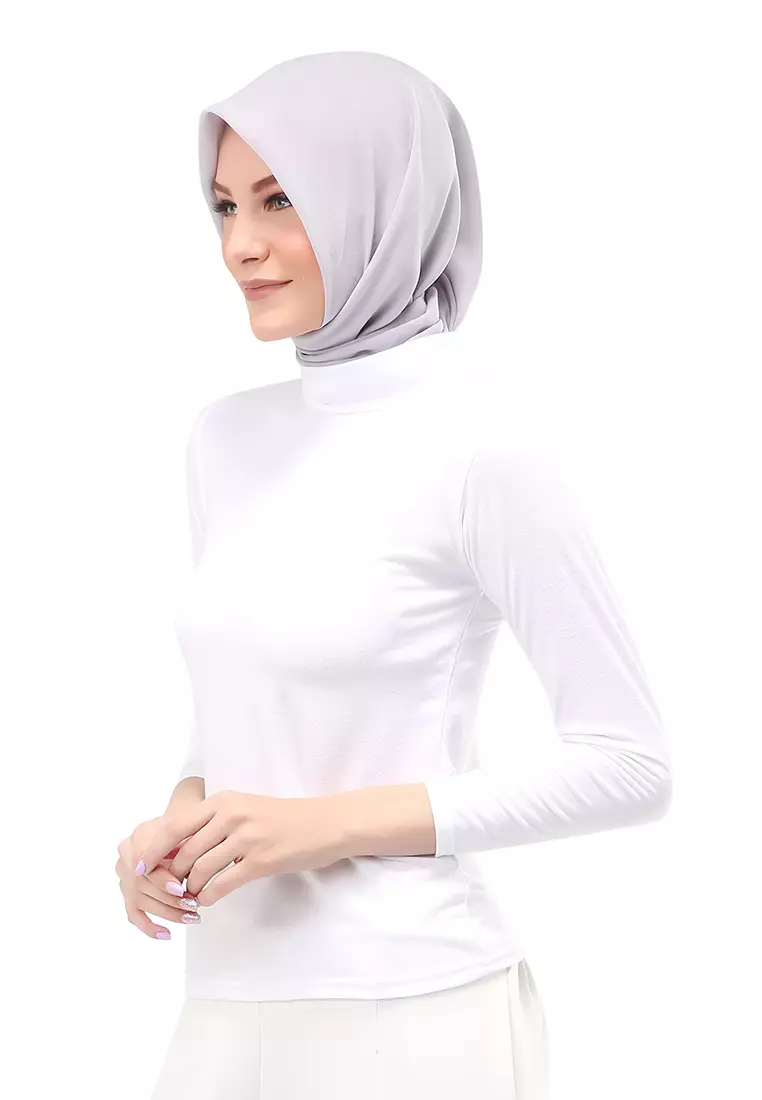 Sabrina Manset Kaos Muslimah Atasan Wanita Long Sleeve Polos Relaxed Fit - Putih