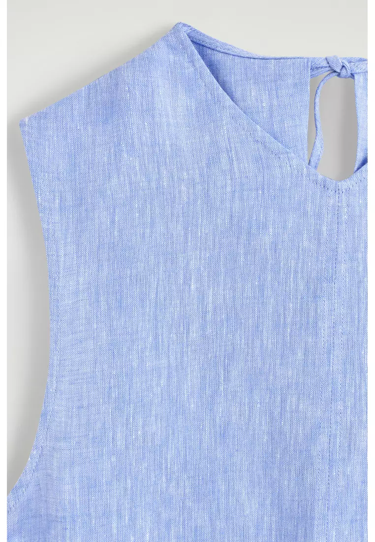 V-NECK OPEN-BACK LINEN MINI DRESS