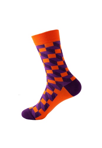 Kings Collection orange Rhombus Pattern Cozy Socks (One Size) HS202381 0D8E5AAE298444GS_1