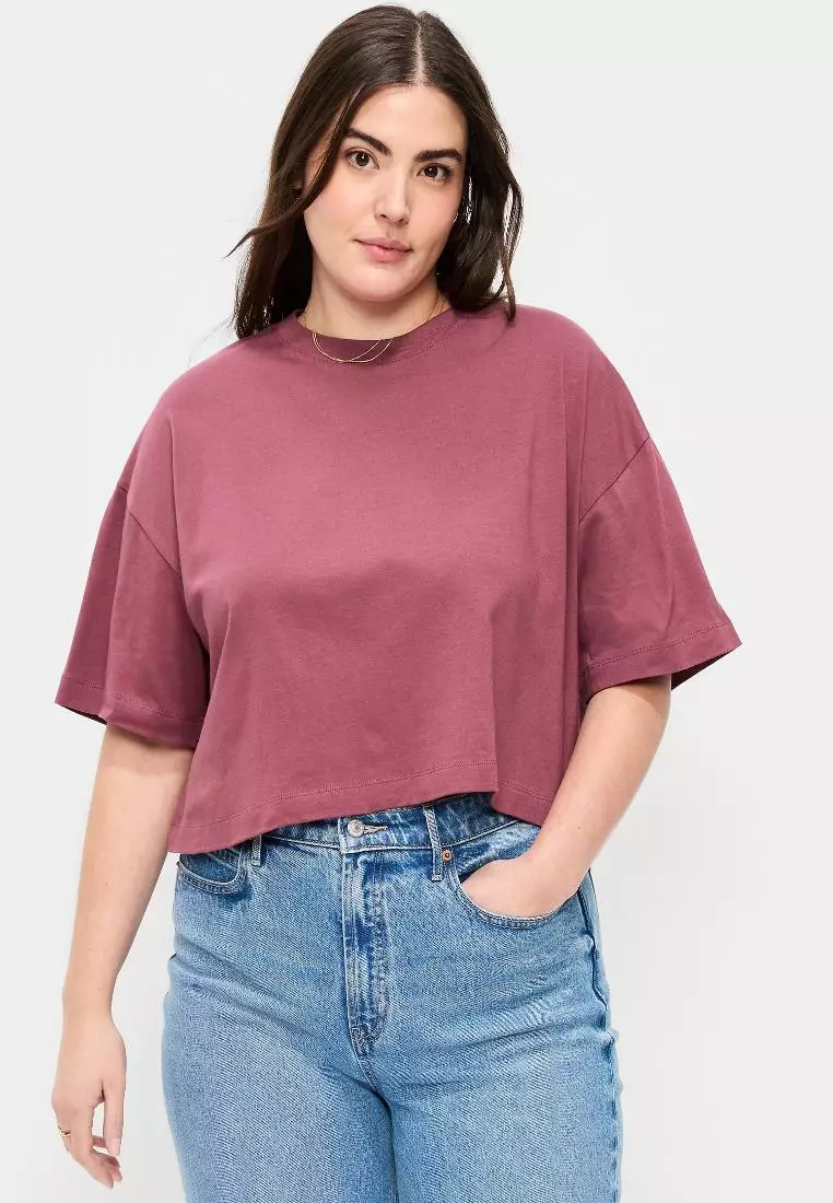 Vintage Crew-Neck Oversized Crop T-Shirt