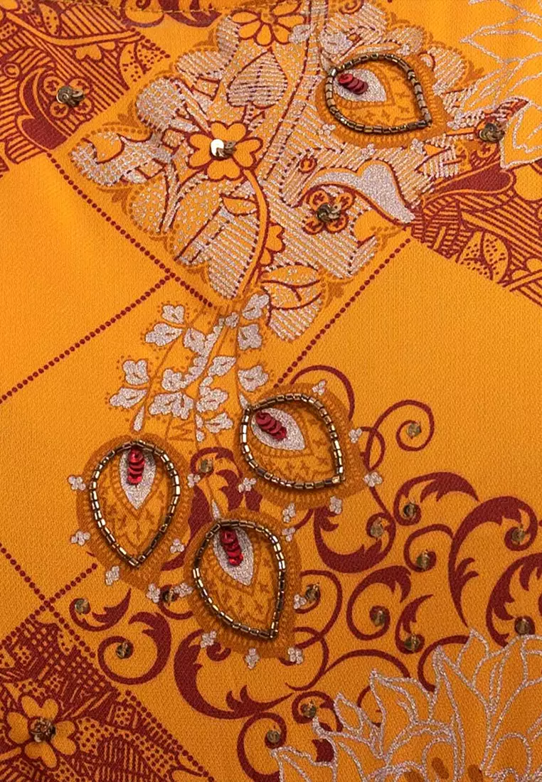 Le Reve 黄色乔其纱手工制作罩层风格束腰外衣