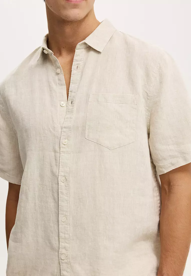 寬鬆亞麻短袖恤衫