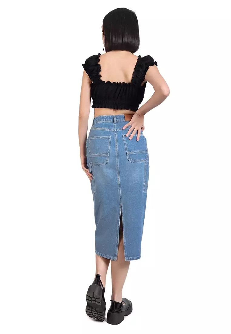 Denim Utility Midi Skirt