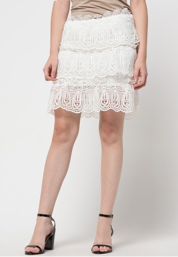 31807A Brocade Layered Skirt - Putih