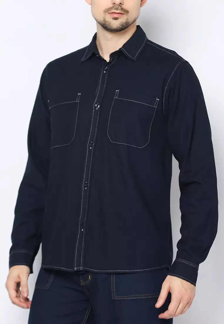 Kemeja Denim Skena L/S Krah Basic Saku Besar 182405