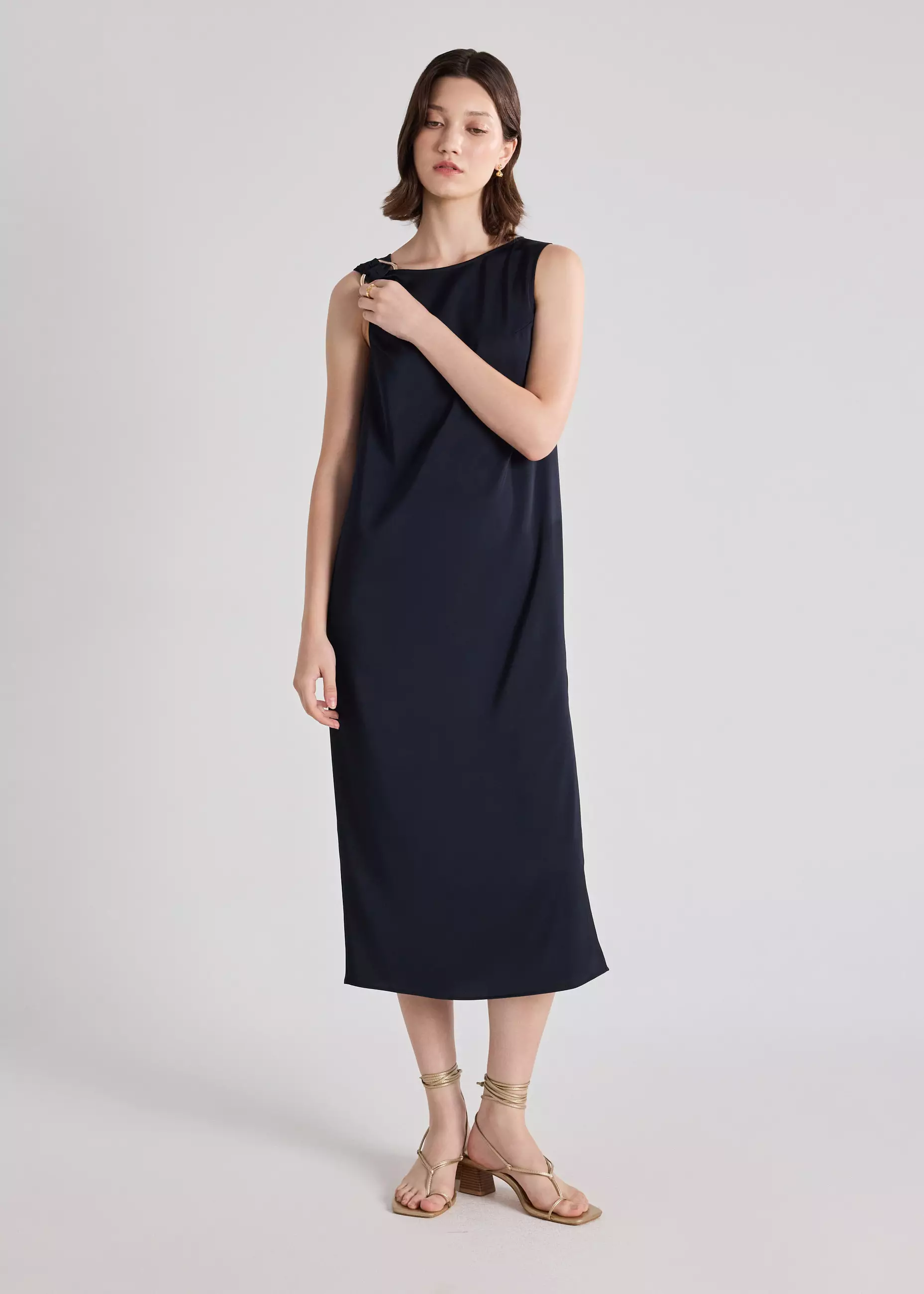 dress wanita formal Jual Love, Bonito - Yuni Buckle Detail Satin Column Dress Original 2026 green and white