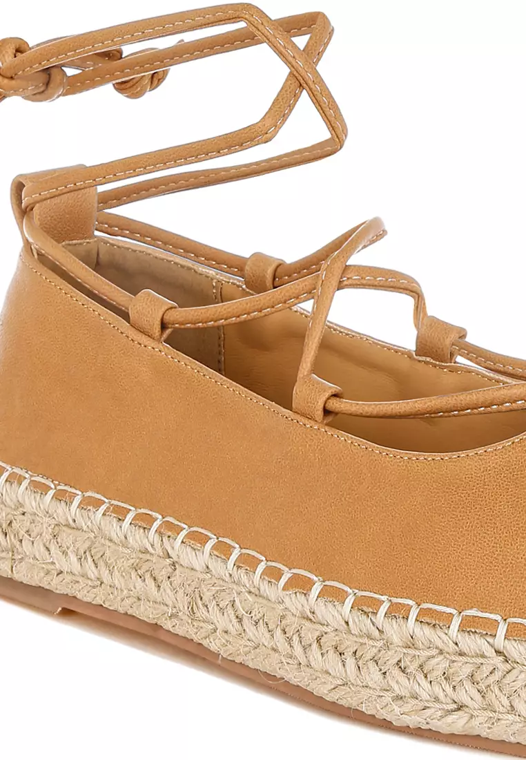 Woven Toe Lace-Up Espadrilles in Tan