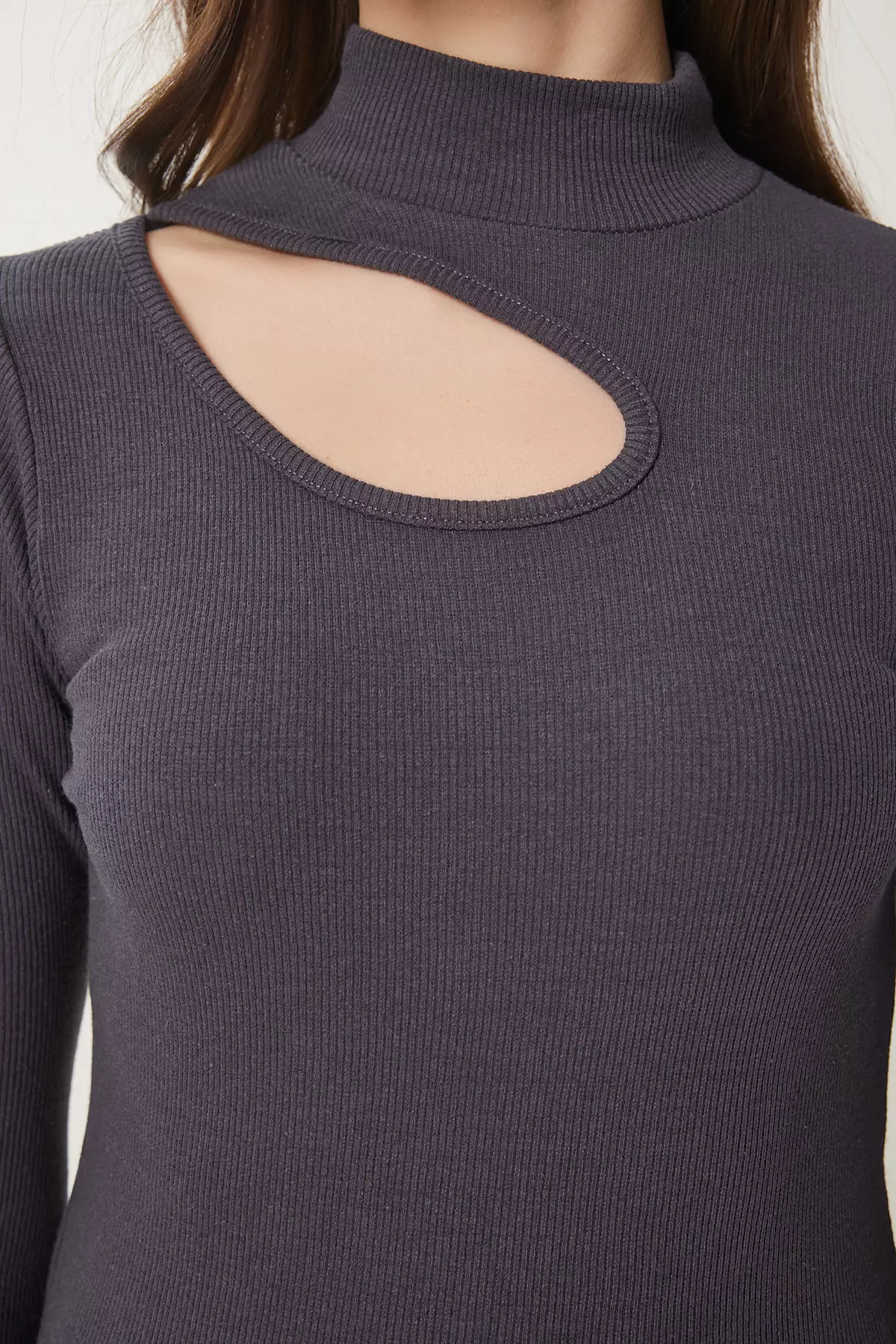 Women'S Anthracite White 2-Pack Cut Out Detailed Ribbed Knitted Blouse Gt00235