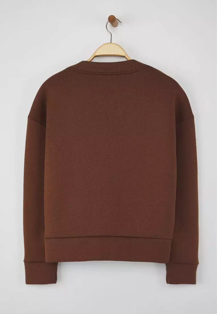 V-Neck Buttoned Knitted Sweatshirt