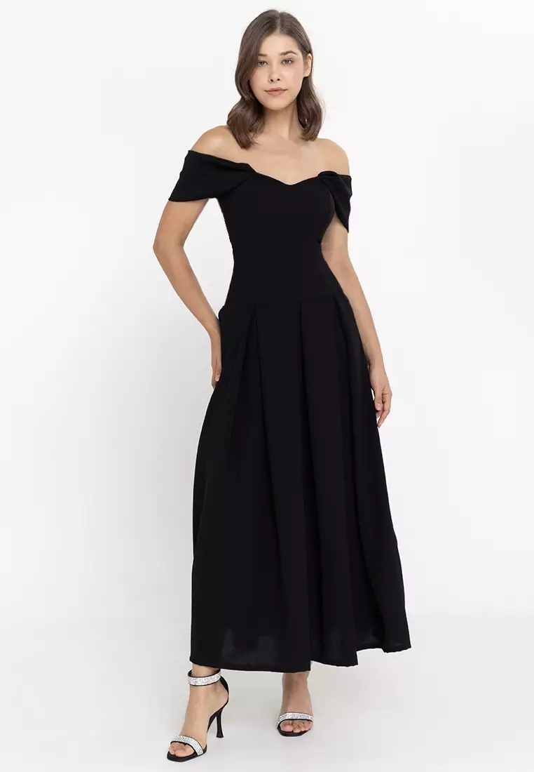 Lucille Off-The-Shoulder Corset Maxi Dress
