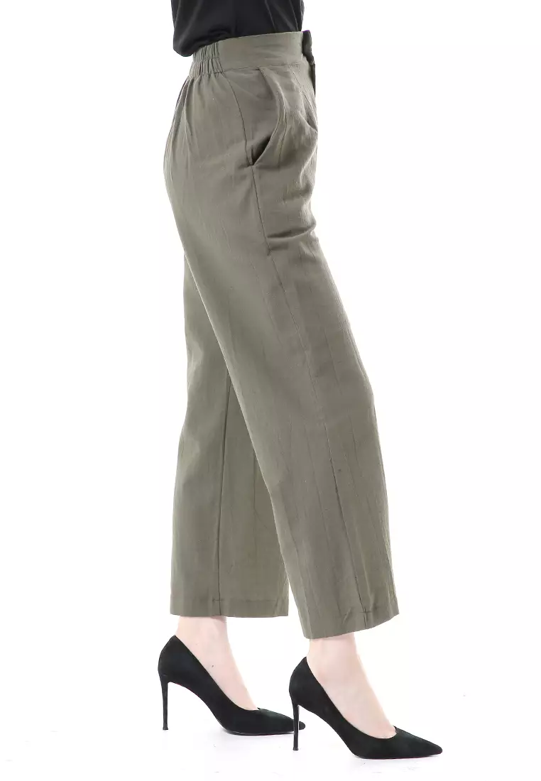Celana Kulot Bawahan Wanita Highwaist Desain Casual Motif Polos Regular Fit - Army