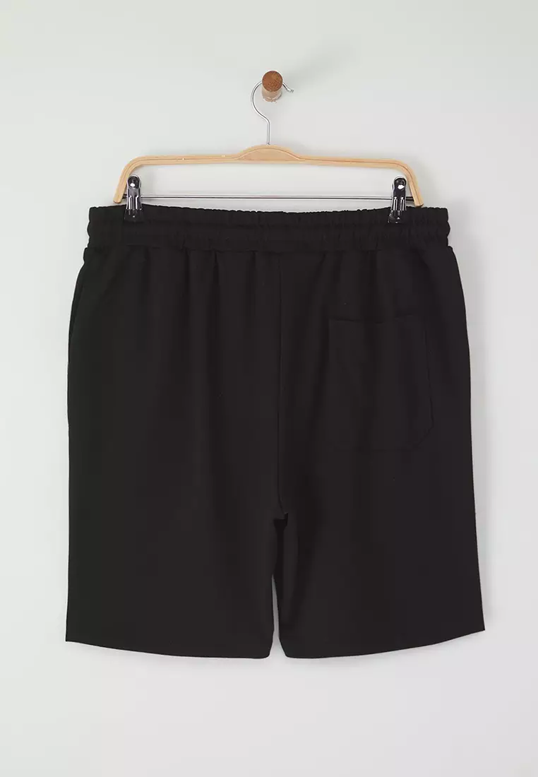 Black Regular Cut London Labeled Textured Pique Shorts & Bermudas TMNSS25SR00030