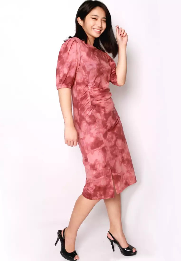 Waist Wrinkled Midi Dress