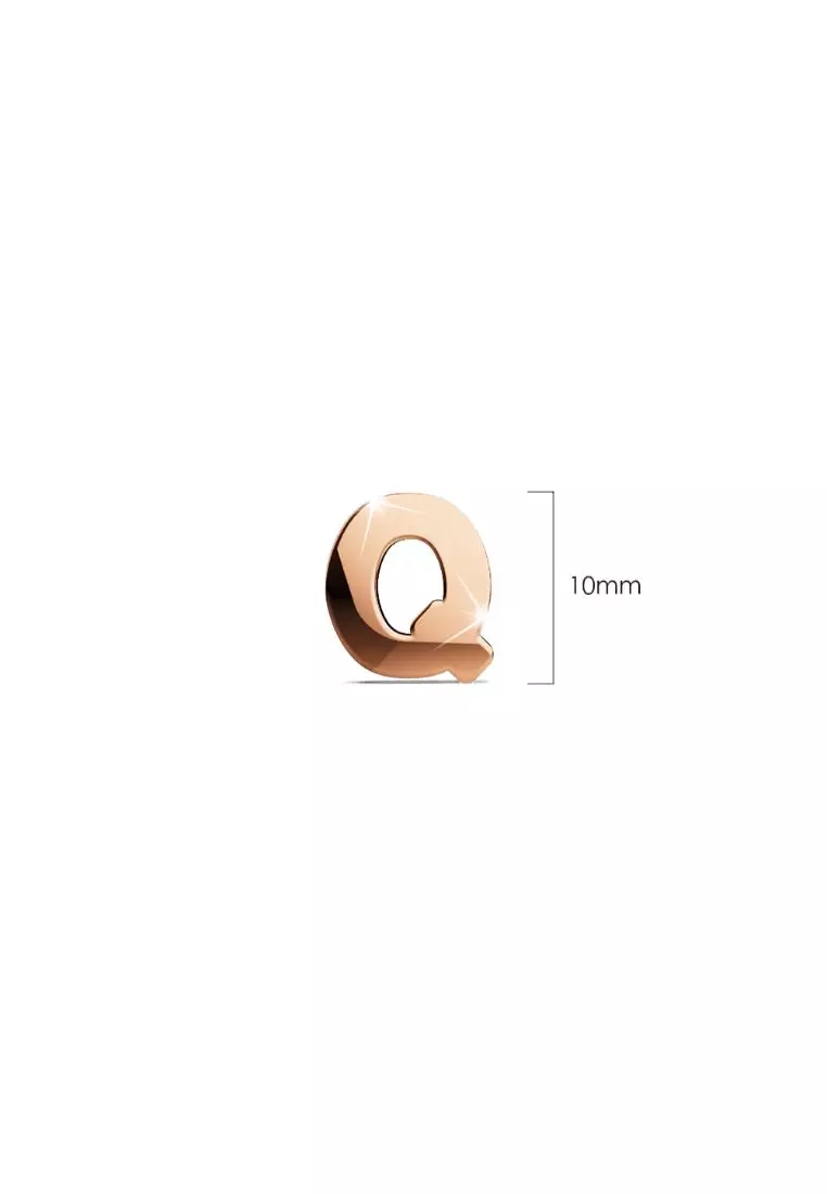 Bold Alphabet Letter Initial Charm Earrings in Rose Gold Tone - Q