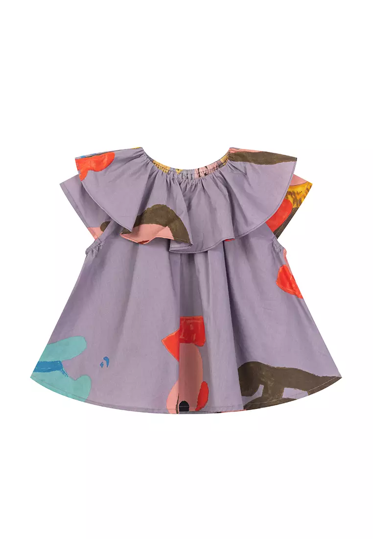 女小童无袖衬衫满底设计师印花俏皮衬衣