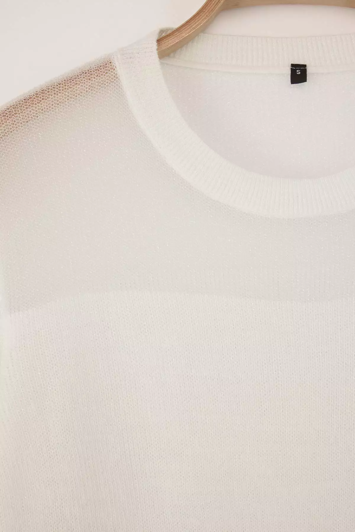 Ecru Glittery Transparent Detailed Knitwear Sweater