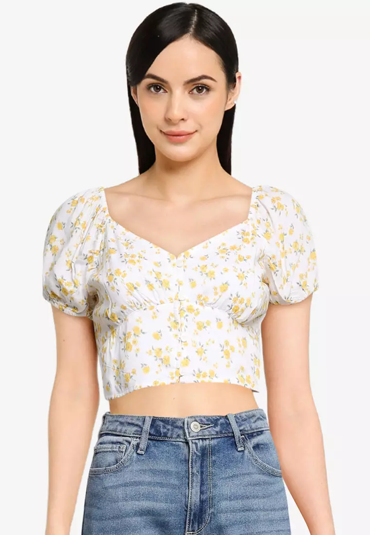 Hollister button 2025 front crop top