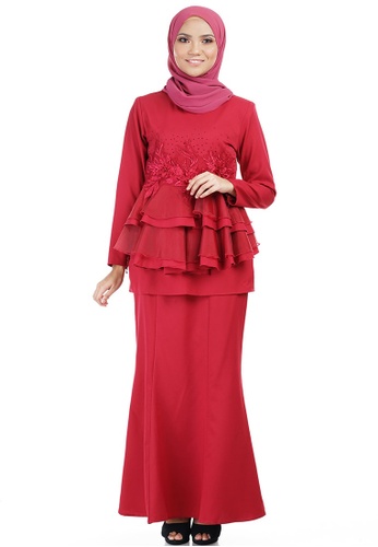 Hafiza Kurung with Layered Frill from Ashura in Red