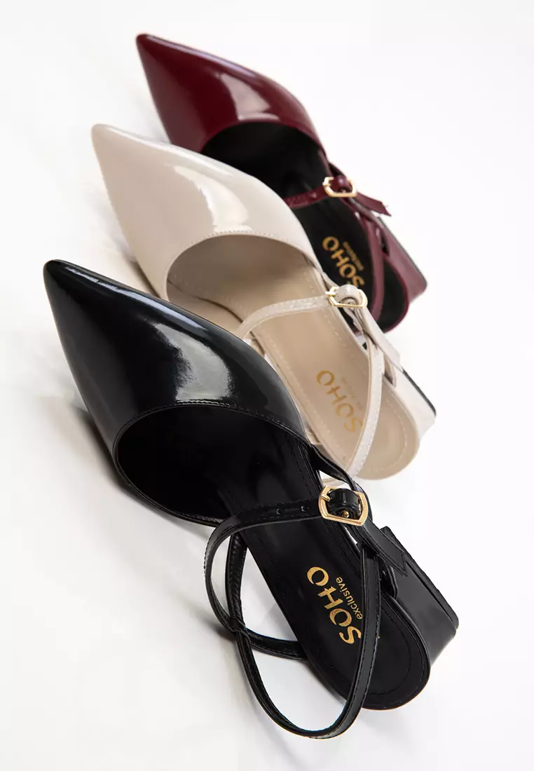 Beige Patent Leather Women's Classic Heeled Shoes 20655