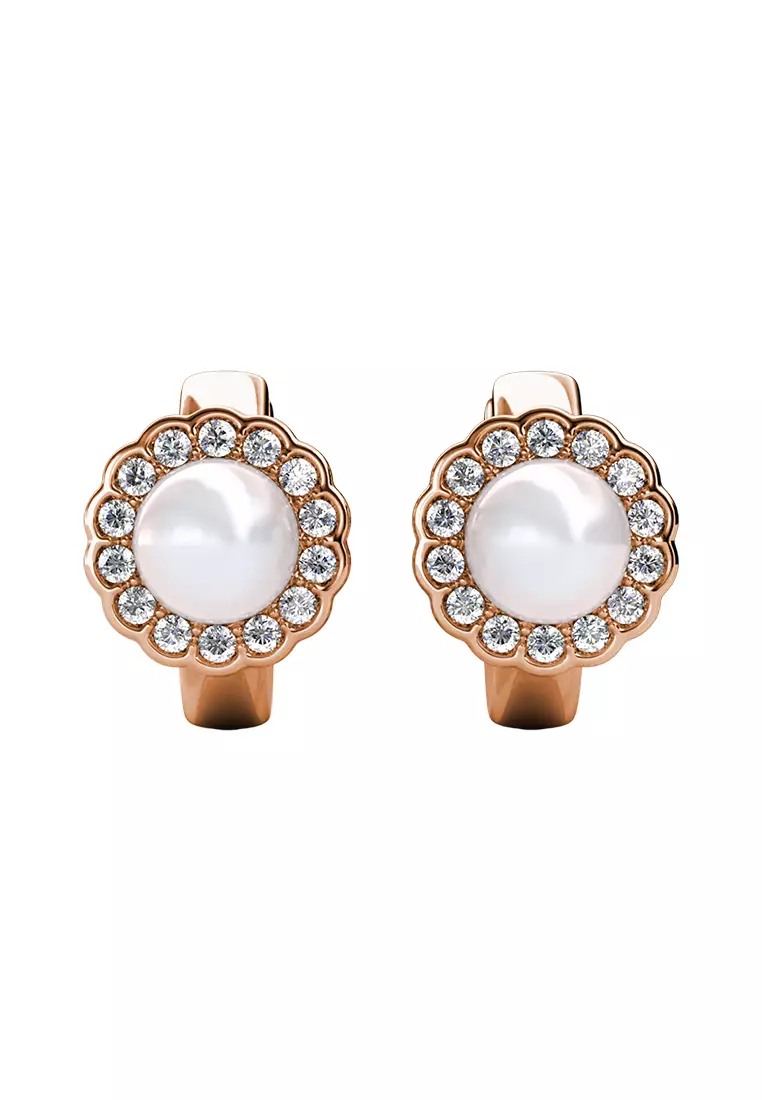 Her Jewellery Blooming Pearl Earrings (Rose Gold) - Luxury Crystal Embellishments plated with 18K Gold