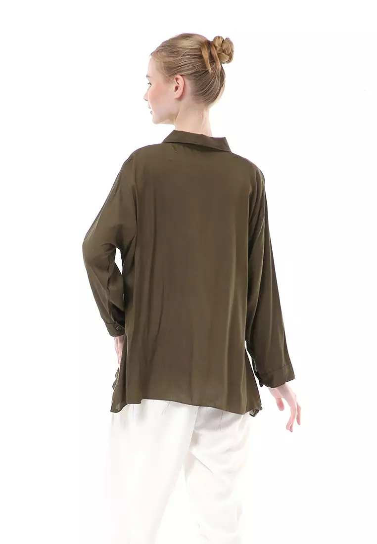 Ayudia Shirt Long Sleeve Atasan Wanita Premium Quality - Army