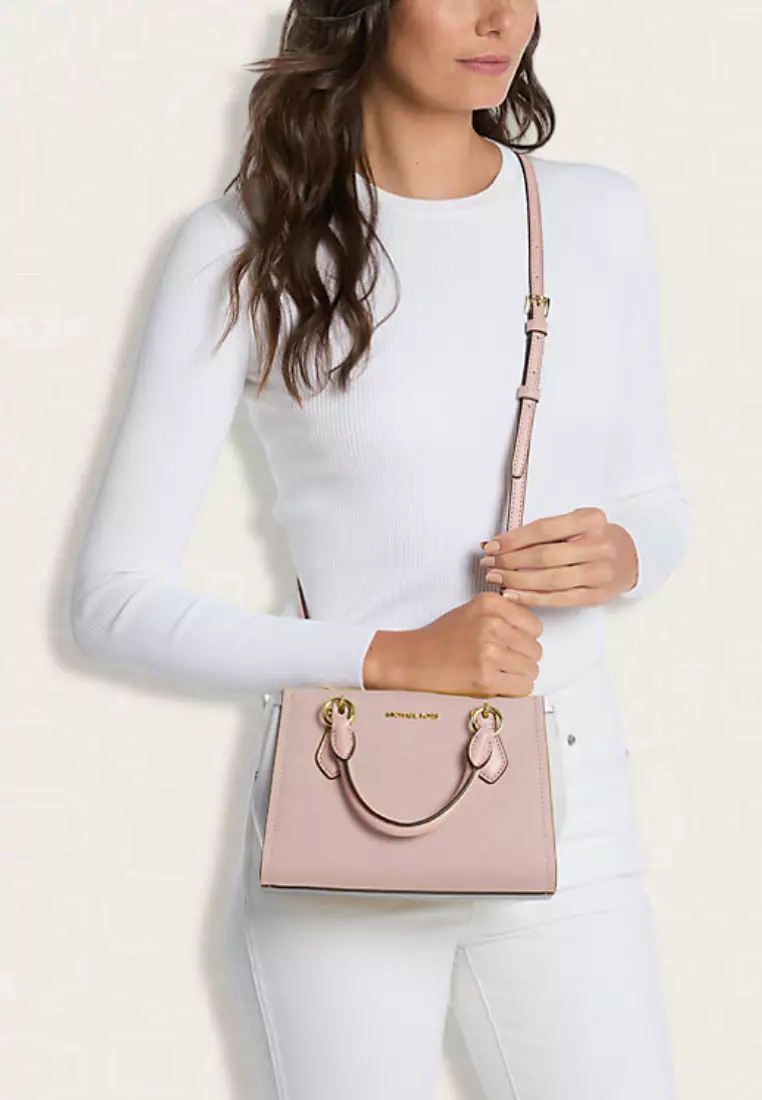 Michael Kors Marilyn Small Color-Block Saffiano Leather Messenger Bag Powder Blush Multi