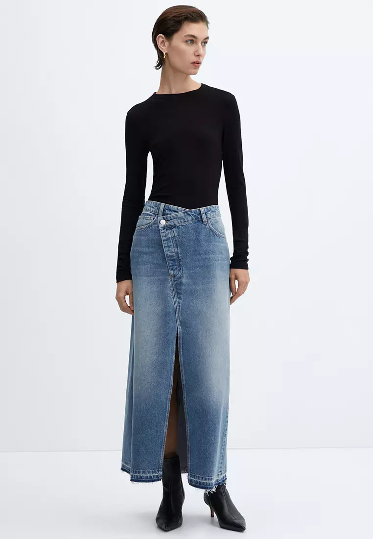 Buy Mango Asymmetrical Denim Skirt Online | ZALORA Malaysia