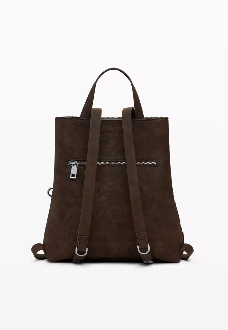 Medium faux leather patch backpack