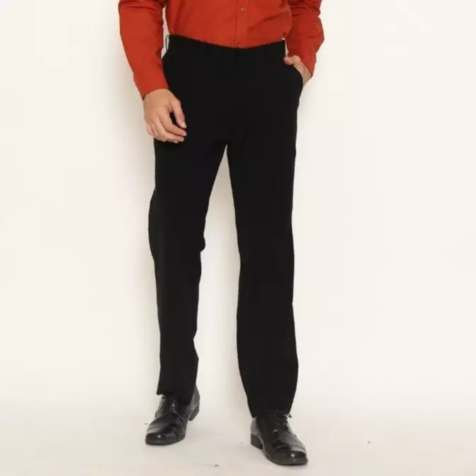 Lawell Celana Panjang Pria Hitam ORTIZ | Celana Formal Regular Fit 4-Way Stretch Poly Premium