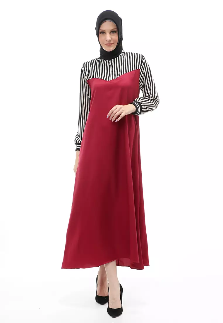 Fathanah Gamis Panjang Muslimah Long Dress Wanita Regular Fit - Maroon