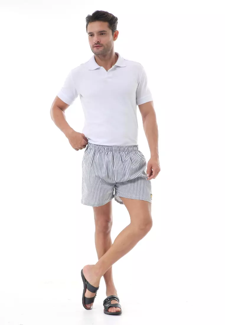 Grissham Celana Pendek Pria Boxer Kasual Stripe Motive Material Cotton ORIGINAL - Gray