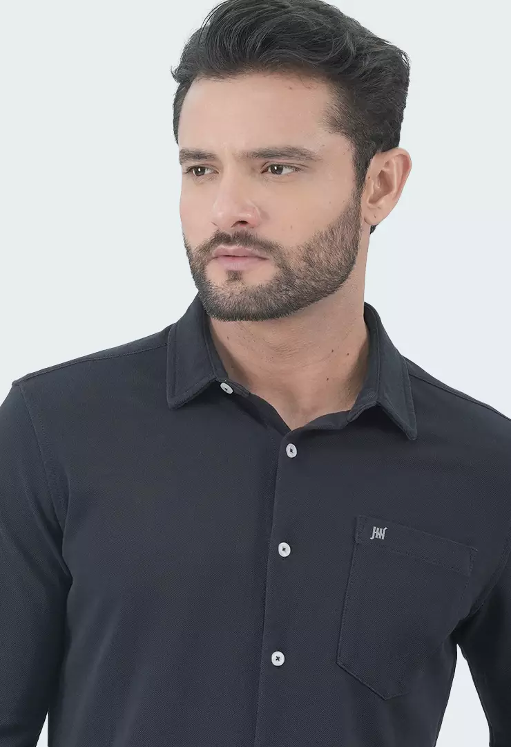 Johnwin - Kemeja Formal Pria - Model Basic - Katun Knitting - Lengan Panjang - Slim Fit - Milan Collection