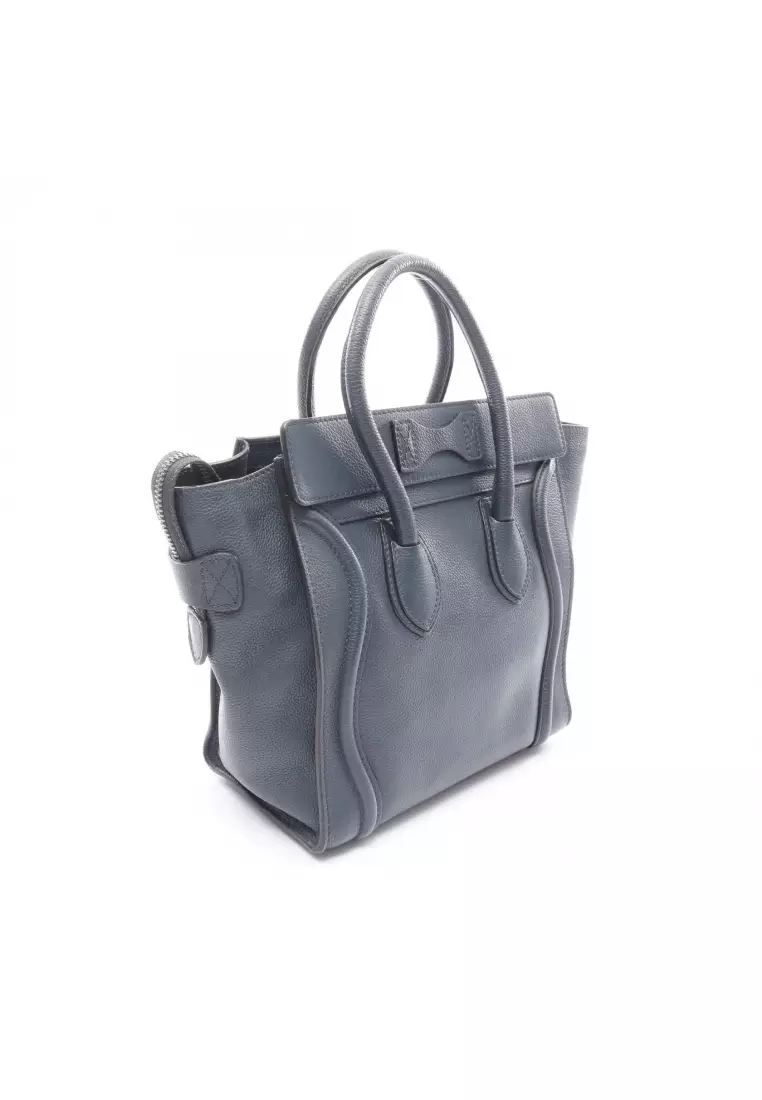 Pre-Loved Celine luggage micro shopper Handbag tote bag leather Navy