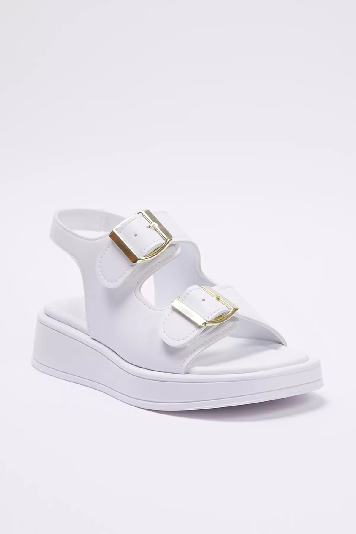 White Double Buckle Women's Thick Sole Sandals Takaw25Sd00000