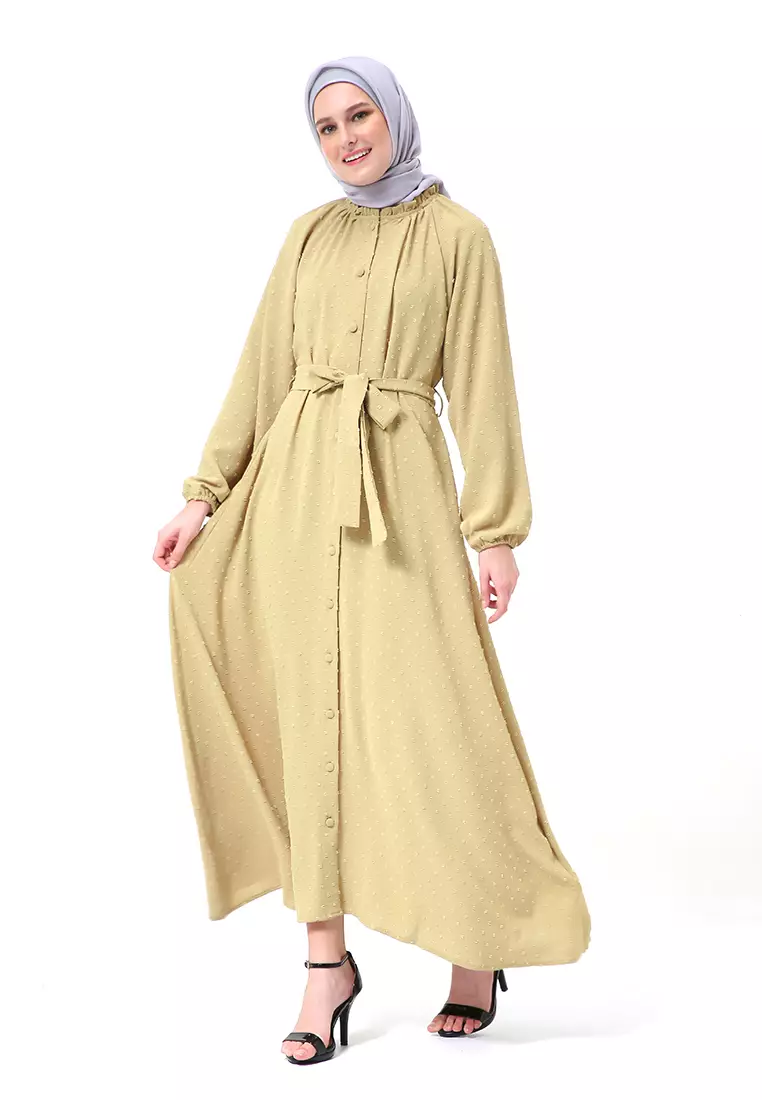 Atika Gamis Dress Muslimah Motif Polos Lengan Panjang Regular Fit High Quality Premium - Lime