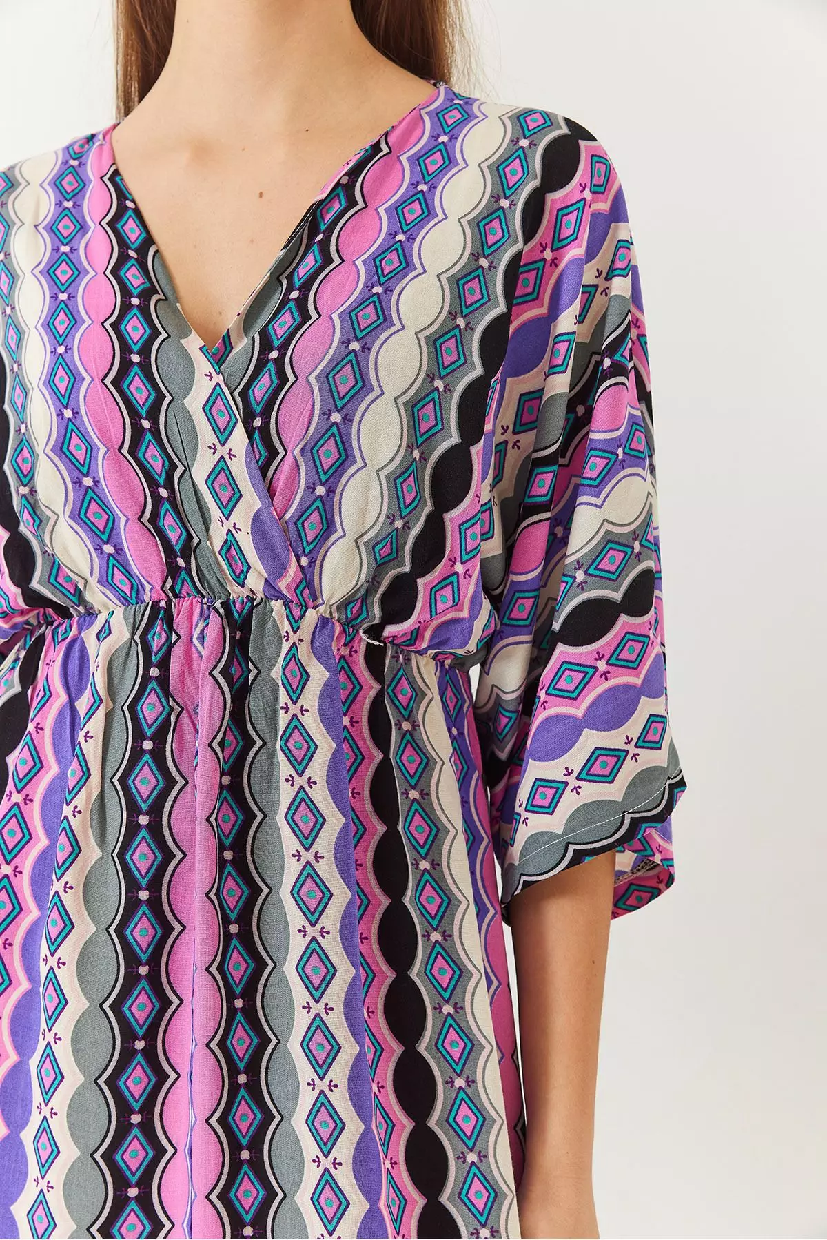 Women's Double Breasted V Neck Front Slit Detail Print Dress 60261411