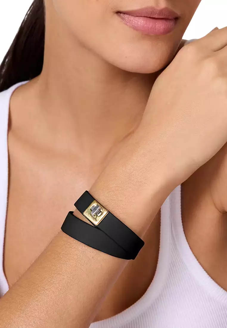 Phoebe Leather Double Wrap Bracelet - Black KL499