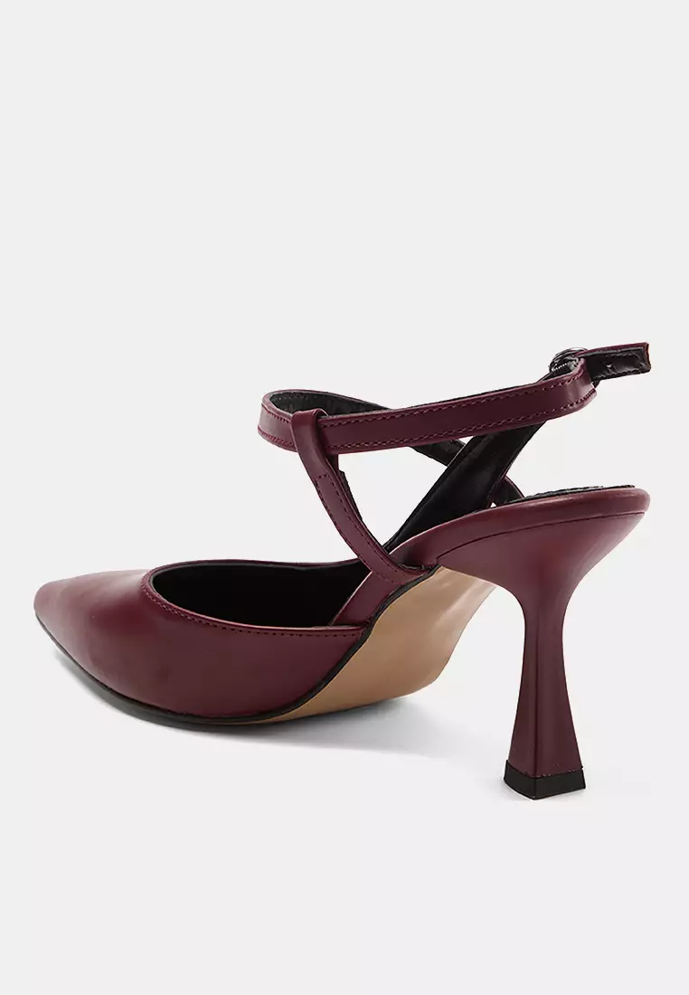 Burgundy Thin Heeled Women's Shoes - Ankle Strap Takaw25To00004