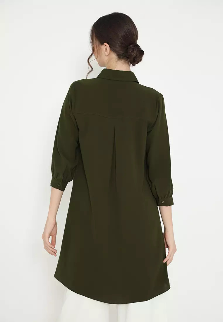 Plain Tunik In Army Green With Pearl Detail By Brilliant Girl Warna HIJAU