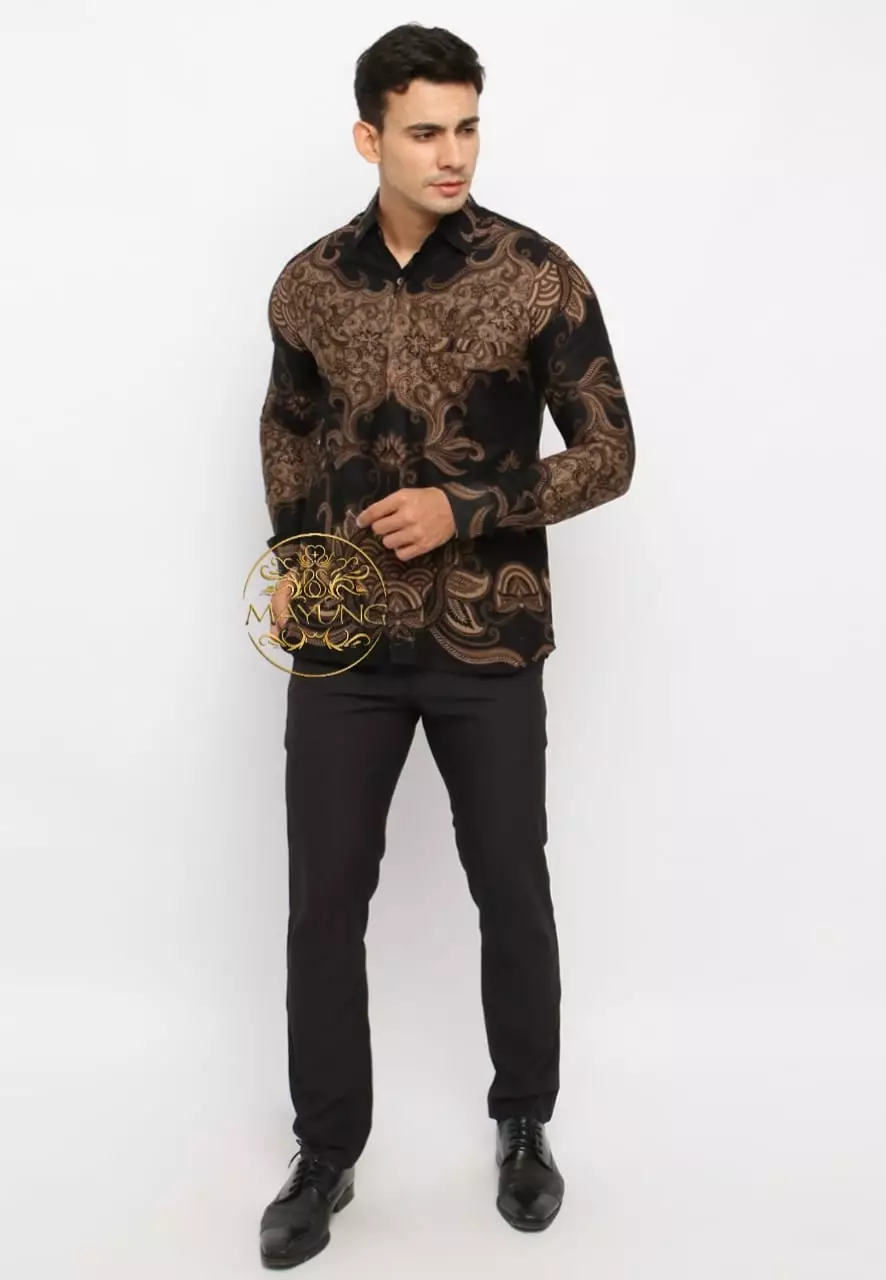 Gana Black Kemeja Batik Pria Premium Slimfit Modern Lengan Panjang