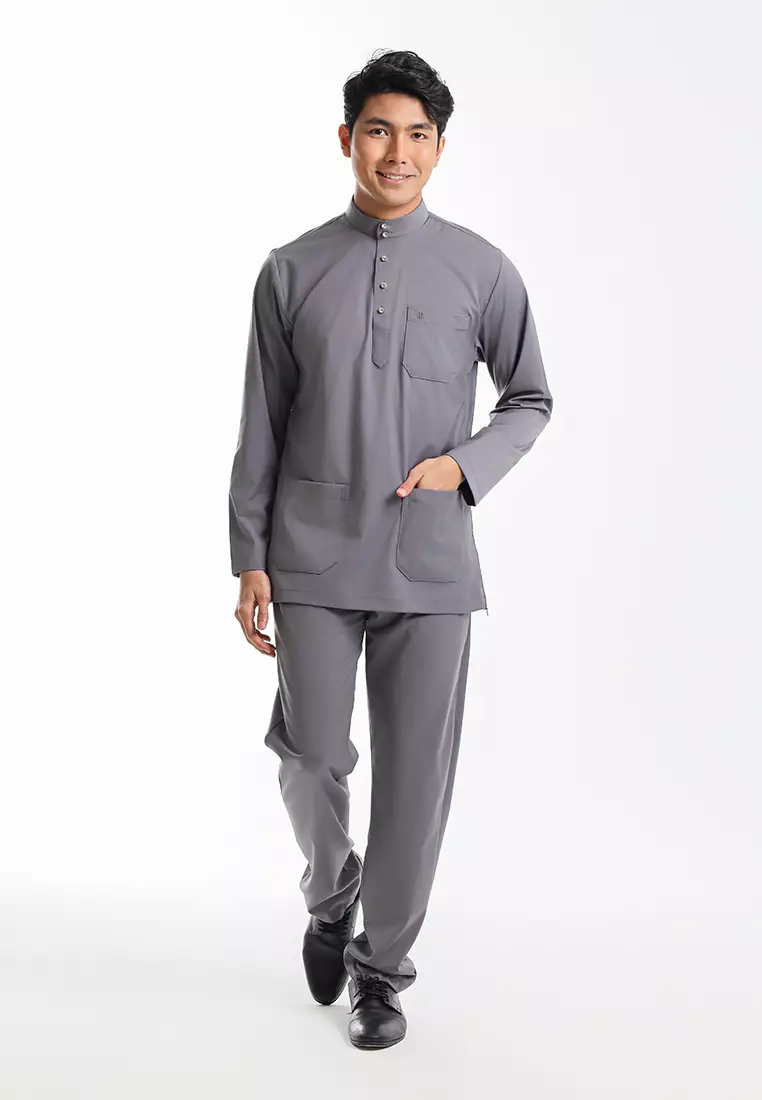 Forest x Hatta Dolmat Baju Melayu Cekak Musang Dewasa - BM24104-03DkGrey