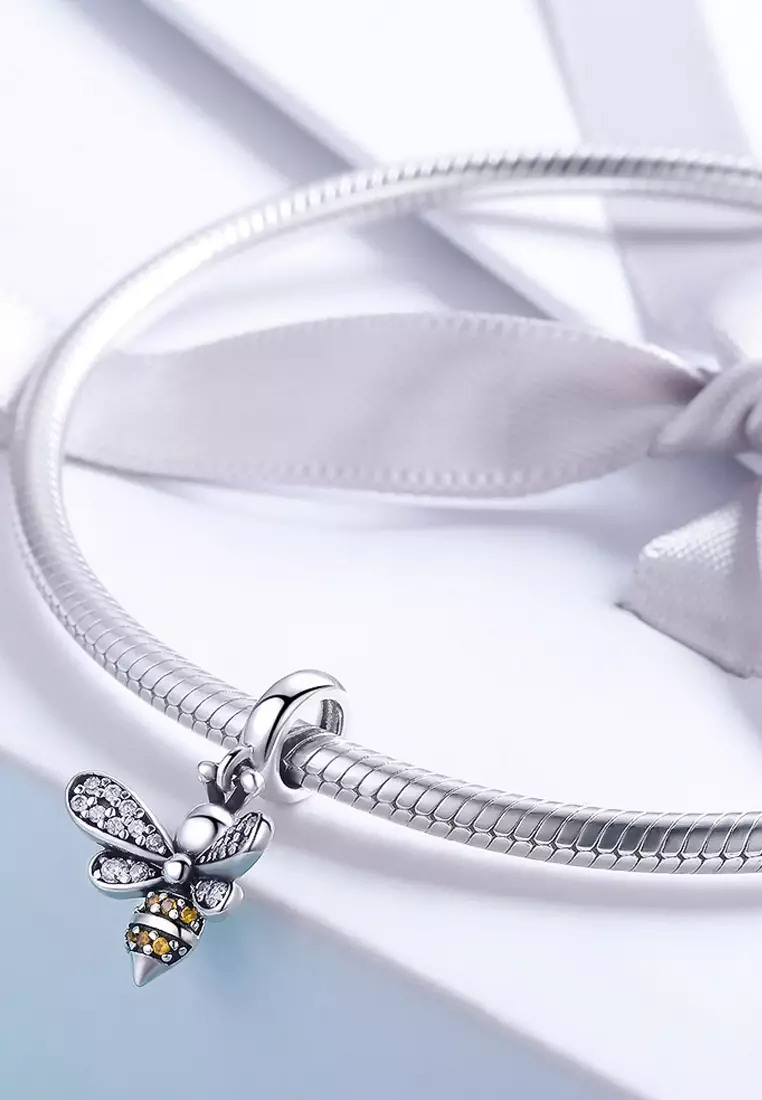 Solid 925 Sterling Silver Just Orange Bee Charm